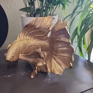 Gold Betta Fish Sculpture Figurine